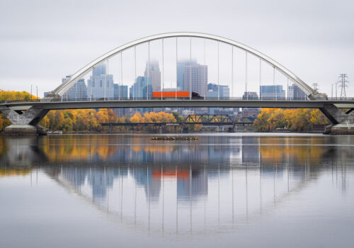 The Lowry Avenue Bridge with fall colors.