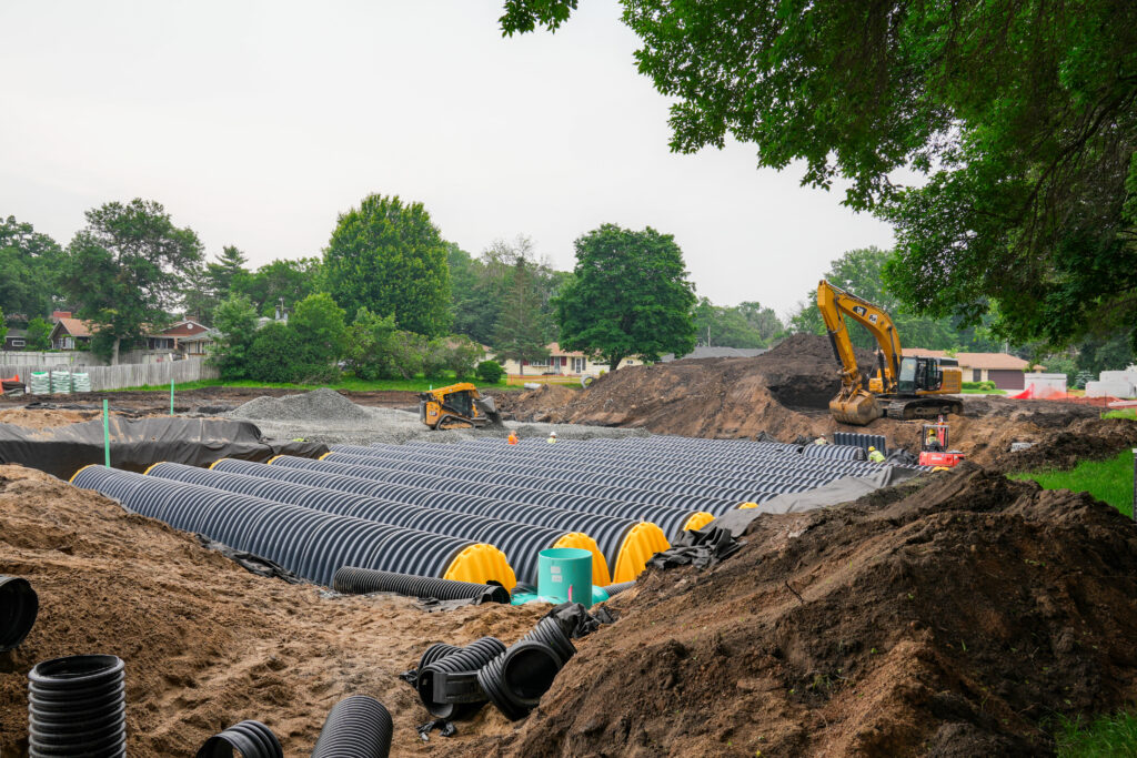 Installation of two large underground infiltration chambers at Sylvan Hills Park