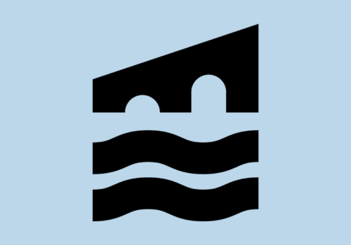 MWMO logomark depicting a bridge that looks like the letter M over two waves depicting water in black over a blue background