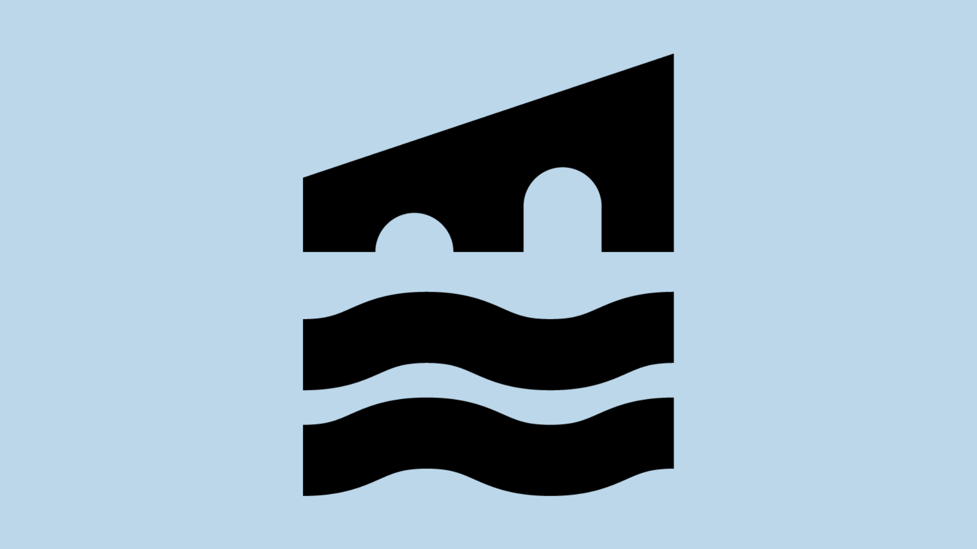 MWMO logomark depicting a bridge that looks like the letter M over two waves depicting water in black over a blue background